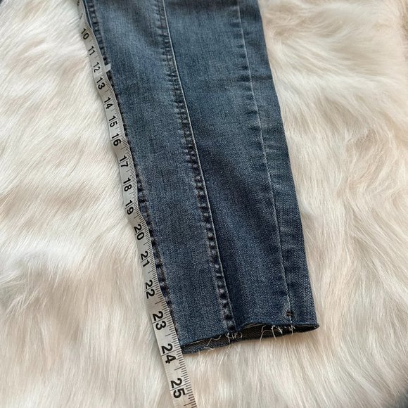 Jeans F.A.Shion High Waist Slim Raw Hem Mickey Mouse Embroidered Patch Size 24 - Picture 6 of 9